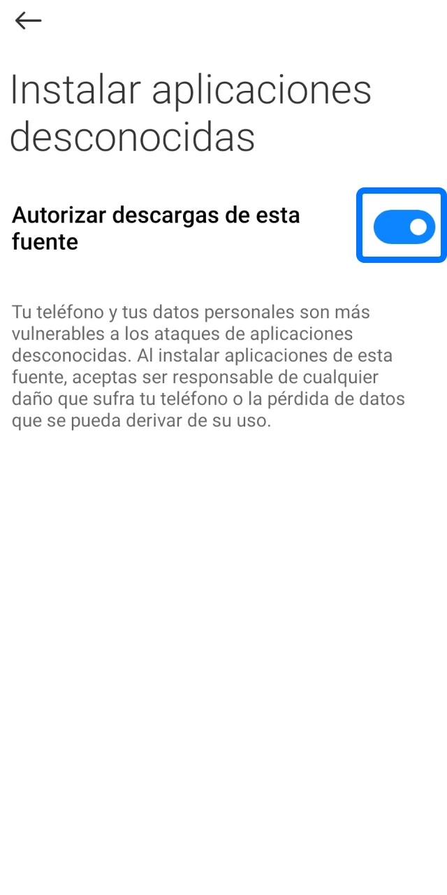 Habilita la instalación desde fuentes desconocidas en ajustes para instalar la app de 1win.
