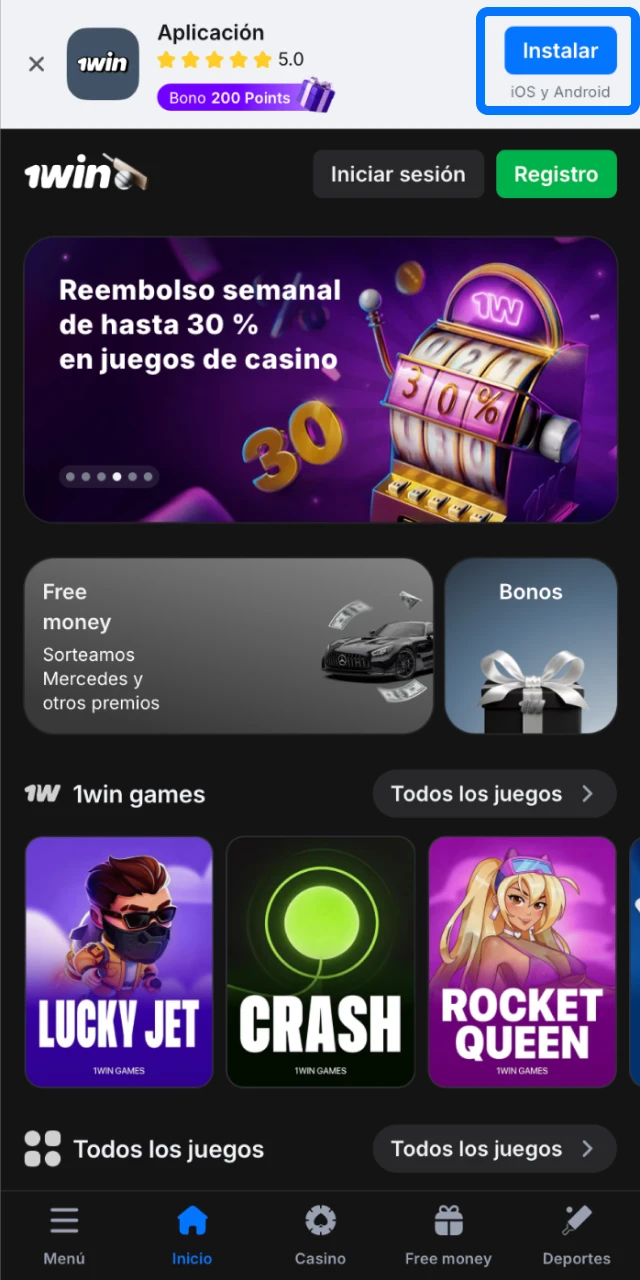 Presioná el botón para iniciar la descarga del archivo APK oficial de 1win en Android.