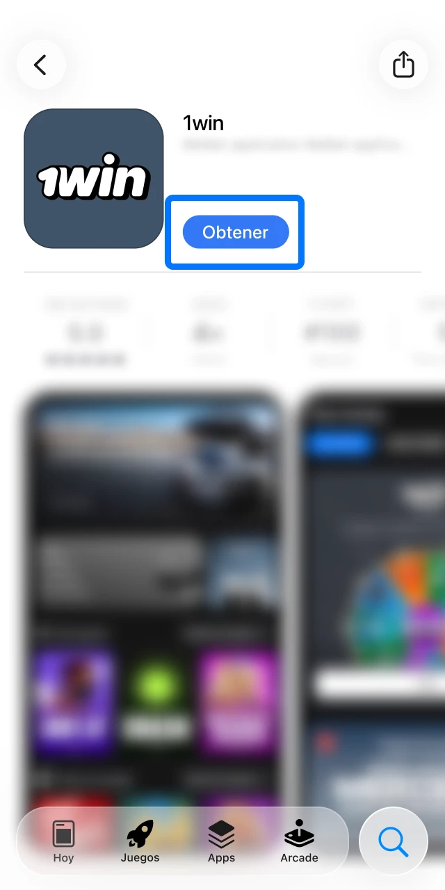 Presioná el botón Obtener en la App Store para iniciar la descarga gratuita de 1win.