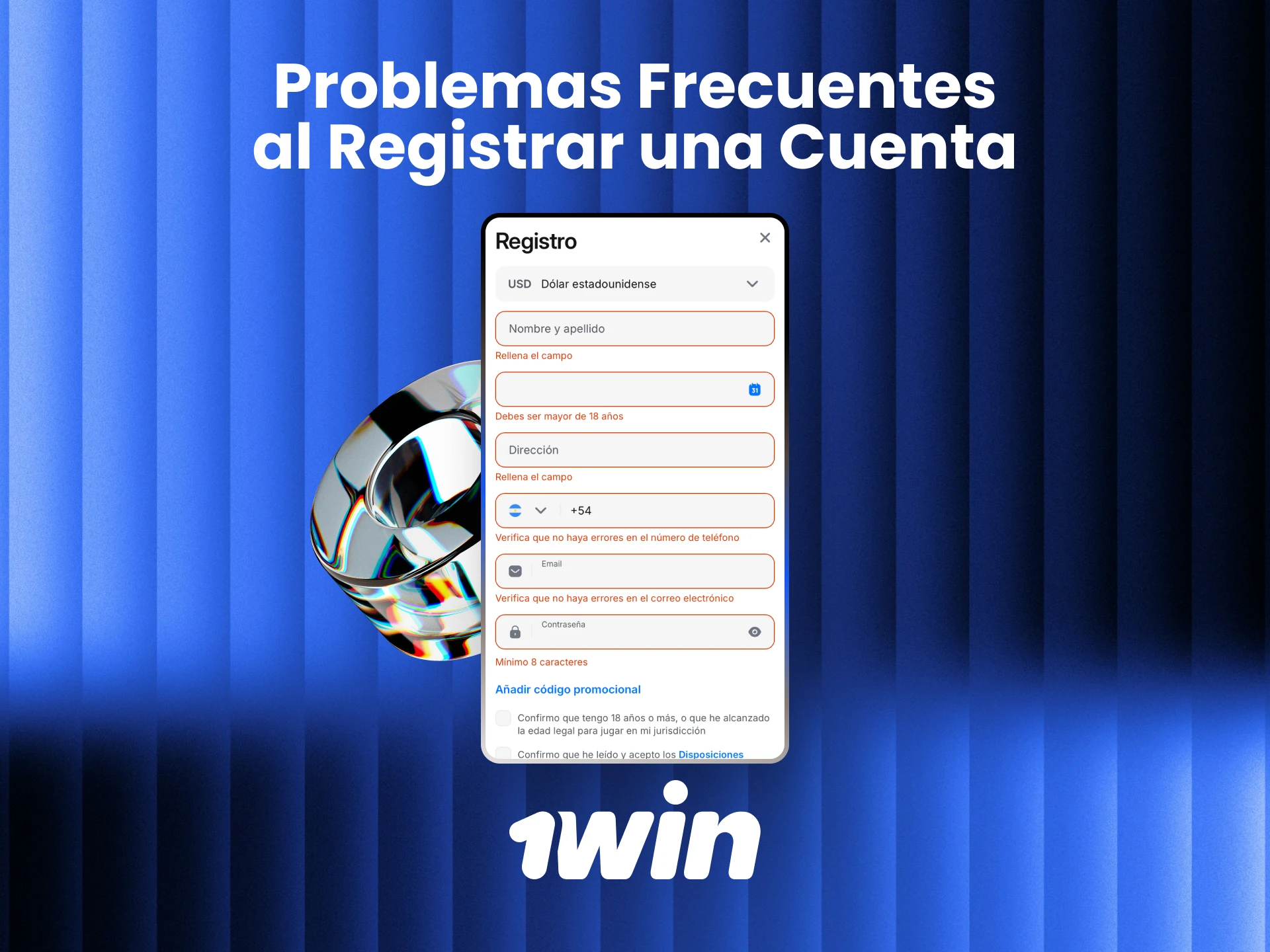 Problemas frecuentes al registrar cuenta en 1win con soluciones para errores de verificación y formularios.